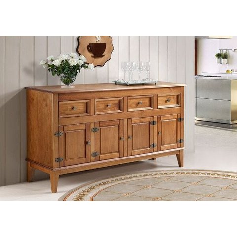 Balcão de Madeira Maciça 4 Portas e 4 Gavetas - Cor Amêndoa