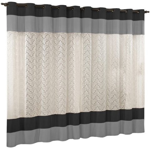 Cortina Dubai 3 00x2 50 Com Renda Oriental Varão Simples:preto/cinza