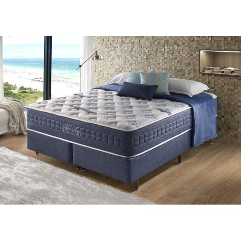 Conjunto Cama Box +colchão King Size com Molas Ensacadas e Espuma Visco Gel Blue Sea – Anjos