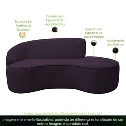Sofá Curvo 02 Lugares 150cm Eron Veludo Roxo - CasaePoltrona - 4