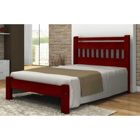 Cama de Casal Mônaco de Madeira Maciça Angelim Pedra/tauari - Cor Mogno