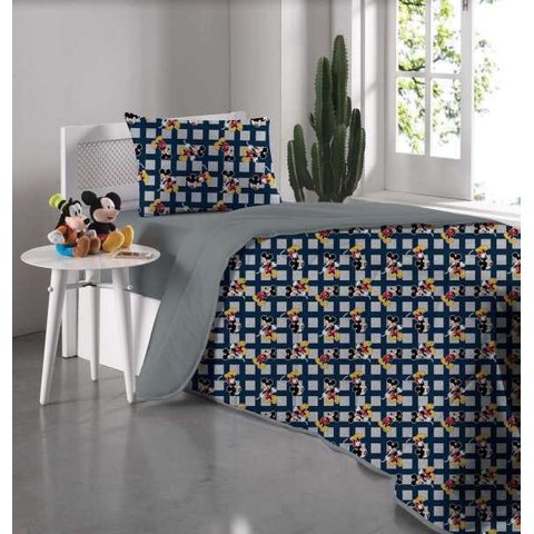 Edredom Solteiro Dupla Face Disney Mickey Mescla de Malha 100% Algodão