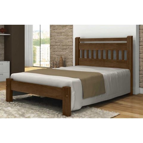 Cama Queen Size Mônaco de Madeira Maciça Angelim Pedra/tauari - Cor Imbuia