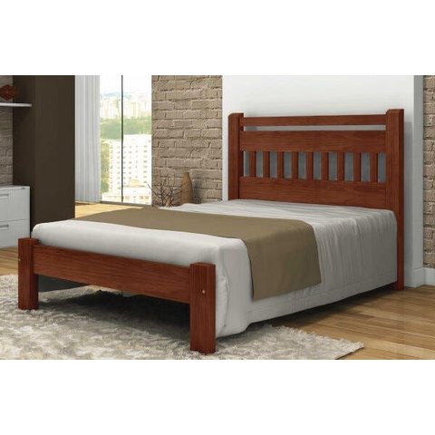 Cama Queen Size Mônaco de Madeira Maciça Angelim Pedra/tauari - Cor Castanho