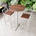 Ver imagem 1 de Conjunto Mesa Alta Bar Bistrô Redonda 2 Banquetas Confort Imbuia Industrial White Don Castro Decor I
