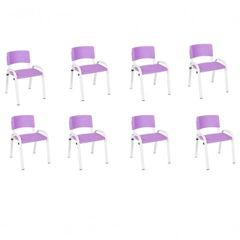 Kit 8 Cadeira Iso Infantil Creche, Base Branco Lilas