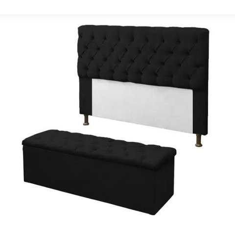 Kit Cabeceira e Calçadeira Baú Mirage King 195cm Renascer Decor:Preto