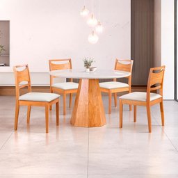 Conjunto de Sala 4 Cadeiras Mobile com Mesa Mobile 1,20 - Madeira Maciça, Encosto Laminado - Tá - 1