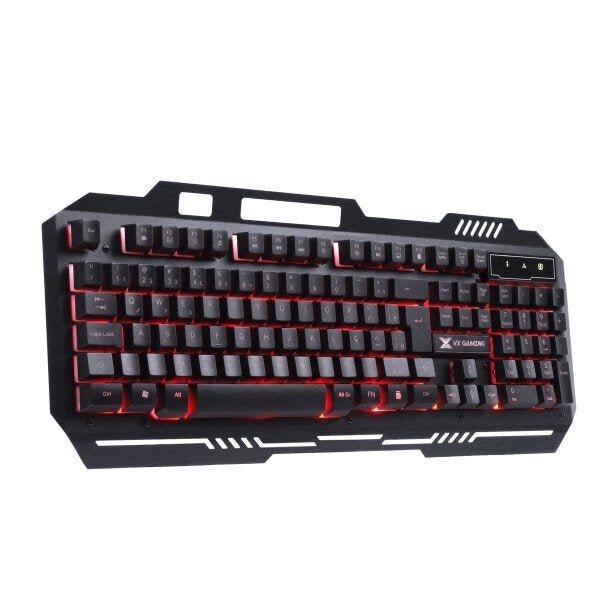 TECLADO GAMER VX GAMING SHIELD ABNT2 MULTIMIDIA LED VERMELHO 1.8 METROS USB COM TOPO EM METAL SENSAC