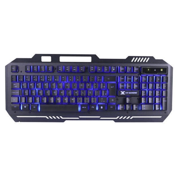 Teclado Gamer Vx Gaming Shield Abnt2 Multimidia Led Azul 1.8 Metros USB Topo em Metal Sensação Mecan