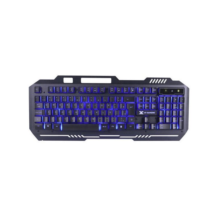 Teclado Gamer Vx Gaming Shield Abnt2 Multimidia Led Azul 1.8 Metros USB Topo em Metal Sensação Mecan