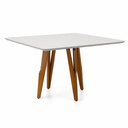 Ver imagem 1 de Mesa de Jantar Santiago 90x90 cm Madeira Maciça com Tampo de Vidro Mel Off White