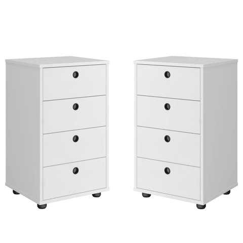 Kit 2 Mesas de Cabeceira Classic 4 Gavetas Branco