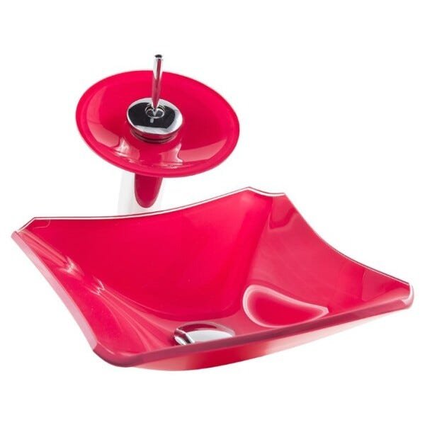Kit Banheiro Cuba de Vidro Retrô 33 cm + Torneira Cascata + Válvula - Rosa - 3