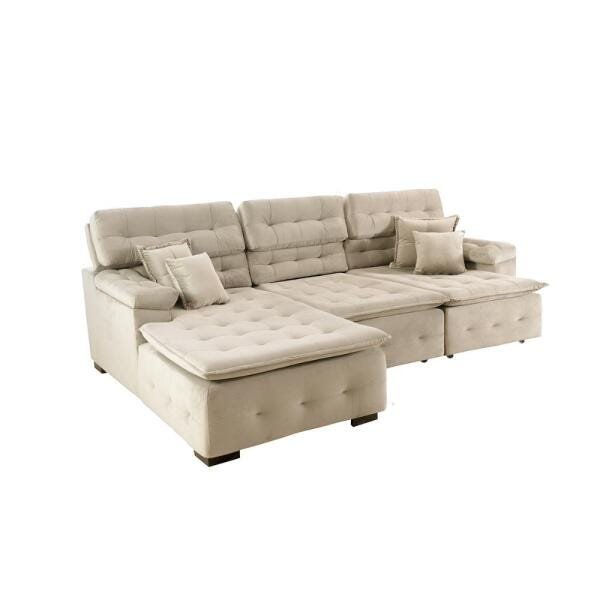 Sofá Orlando 2.80x2.10m com Chaise, Retrátil e Reclinável - Bege - 4