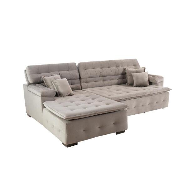 Sofá Orlando 2.20x2.10m com Chaise, Retrátil e Reclinável Avelã