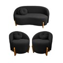 Ver imagem 1 de Kit 01 Sofá + 02 Poltronas Orgânicos c/ Almofadas Curvo Sala Recepção Amsterdã Boucle Preto