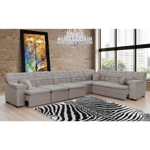 Sofá Magno 4.57x2.57m de Canto, Retrátil e Reclinável - Avelã