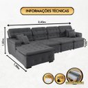 Ver imagem 2 de Sofá Orlando 3.45x1.50m com Chaise, Retrátil e Reclinável - Chumbo