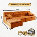 Ver imagem 2 de Sofá Orlando 3.45x1.50m com Chaise, Retrátil e Reclinável - Terra
