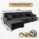 Ver imagem 2 de Sofá Orlando 3.45x1.50m com Chaise, Retrátil e Reclinável - Preto