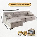 Ver imagem 2 de Sofá Orlando 3.45x1.90m com Chaise, Retrátil e Reclinável - Avelã