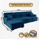Ver imagem 2 de Sofá Orlando 3.45x1.90m com Chaise, Retrátil e Reclinável - Azul
