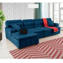 Ver imagem 1 de Sofá Orlando 3.45x2.10m com Chaise, Retrátil e Reclinável - Azul