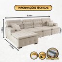 Ver imagem 2 de Sofá Orlando 3.45x2.10m com Chaise, Retrátil e Reclinável - Bege