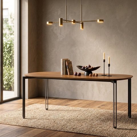 Mesa para Sala de Jantar Tampo MDF sem Vidro 180cm Base Metal Preto Mayra