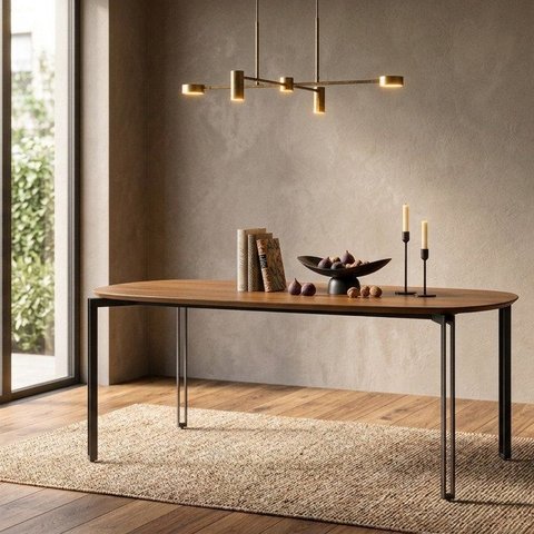 Mesa para Sala de Jantar Tampo MDF sem Vidro 180cm Base Metal Preto Mayra