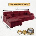 Ver imagem 2 de Sofá Orlando 3.45x1.90m com Chaise, Retrátil e Reclinável - Vinho
