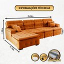 Ver imagem 2 de Sofá Orlando 3.45x2.10m com Chaise, Retrátil e Reclinável - Terra