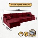Ver imagem 2 de Sofá Orlando 4.20x1.70m com Chaise, Retrátil e Reclinável - Vinho
