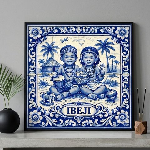 Quadro Umbanda Candomblé Ibeji 33x33cm Mold Preta