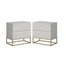 Conjunto 2 Mesa de Cabeceira Estilo Industrial 2 Gavetas Eros 45 Base Dourado:off White - 1