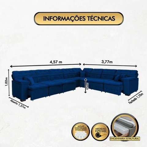 Sofá Magno 4.57x3.77m de Canto, Retrátil e Reclinável - Azul