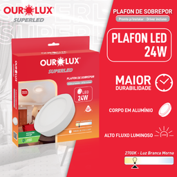 Luminária Plafon Superled Sobrepor 24w Bivolt 2700k Redondo - Ourolux - 5