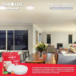 Luminária Plafon Superled Sobrepor 24w Bivolt 2700k Redondo - Ourolux - 6