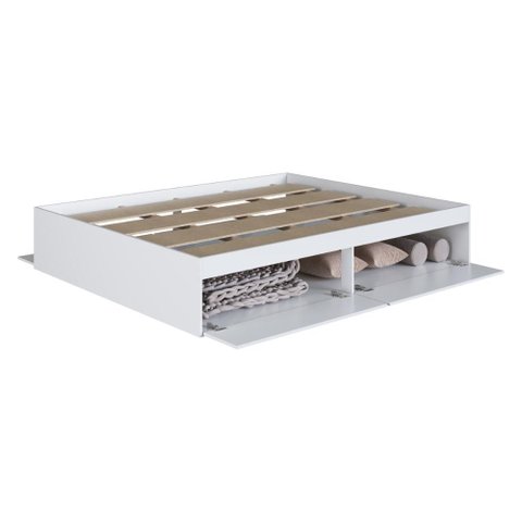 Cama Queen com Baú 4 Portas para Colchão 198x158cm Multimóveis Cr40133 Branco