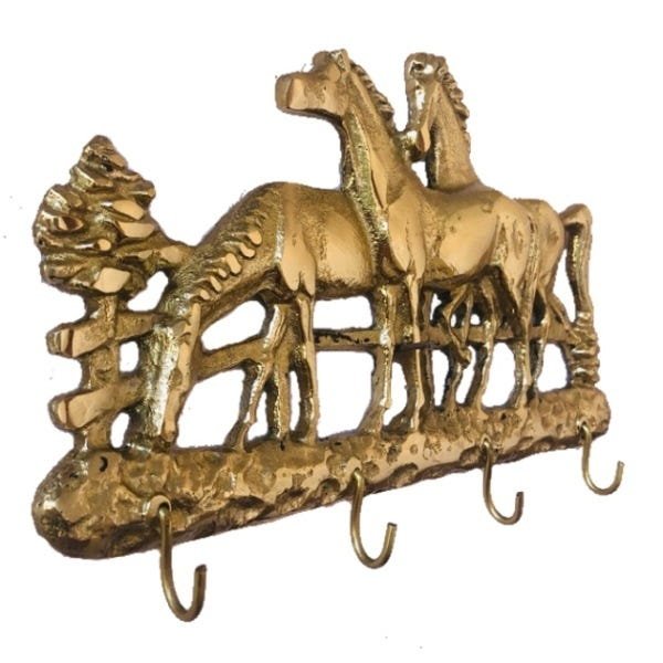 Porta Chaves Cavalos Bronze Decoração Casa Parede Artesanato - 2