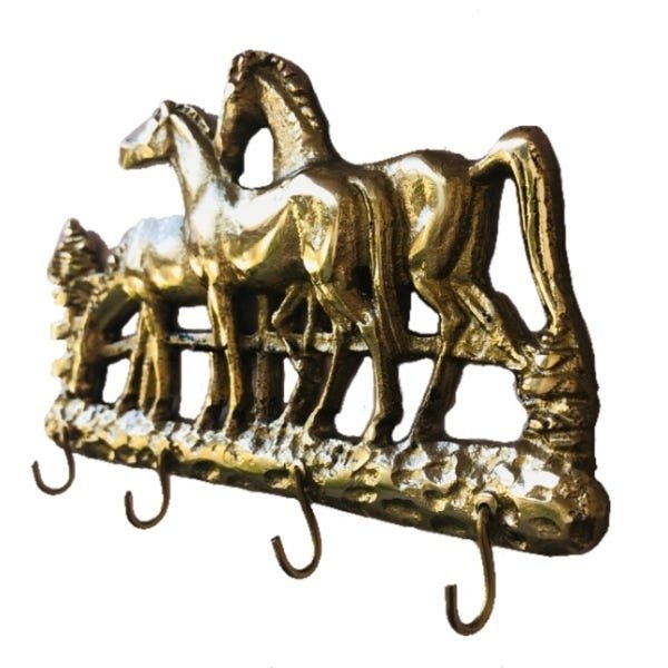 Porta Chaves Cavalos Bronze Decoração Casa Parede Artesanato - 3