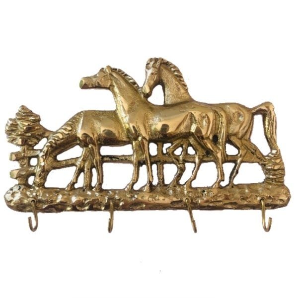 Porta Chaves Cavalos Bronze Decoração Casa Parede Artesanato