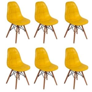 Kit 6 Cadeiras Eames Dsw Botonê - Amarela