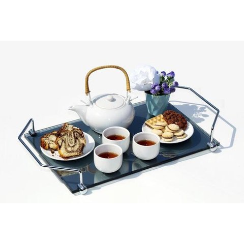 Bandeja para café da manhã em vidro refletivo cinza 8mm temperado 40cmx26cm Aquabox