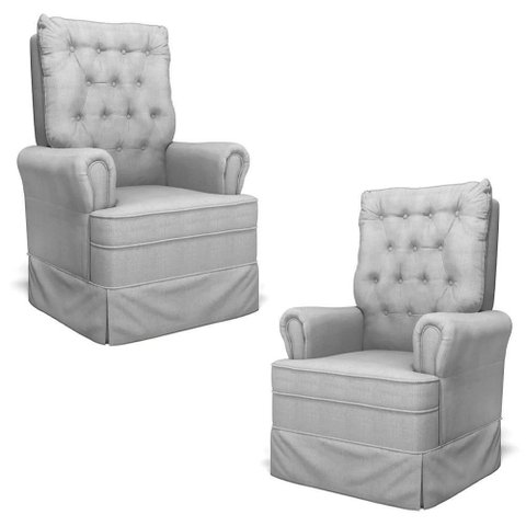 Kit 02 Poltronas de Amamentação e Descanso com Balanço Laís G05 Linho Cinza Escuro - Mpozenato
