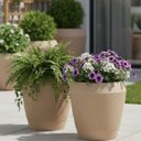Ver imagem 2 de Kit 2 Vasos Decorativo Egípcio Flor 39cm Tramontina Polietileno Granito Areia Jardim Varanda