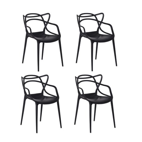 Kit 4 Cadeiras Allegra Preto Empilhável para Cozinha Sala de Jantar