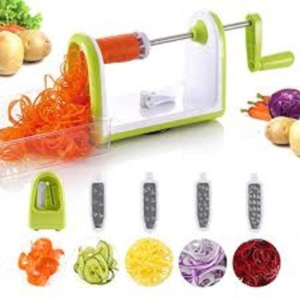 FATIADOR ESPIRAL CORTADOR RALADOR SPIRALIZER PARA MACARRAO DE LEGUMES E VEGETAIS COM 5 LAMINAS EM IN - 1