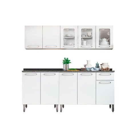 Kit de Cozinha Modulada 4 Peças Evidence (2 Armários + 2 Balcões) C4P38 Branco - Bertolini